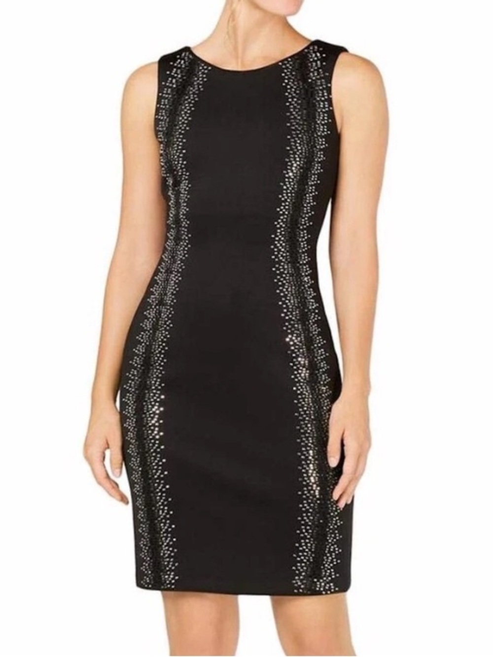 Calvin Klein Black Studded Sheath Dress Size 10 Stretch Cocktail Career
